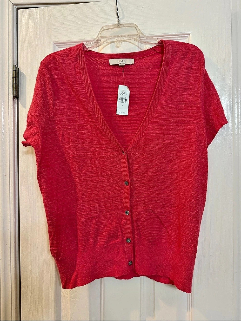 LOFT Red Cotton Cardigan Size Large NWT